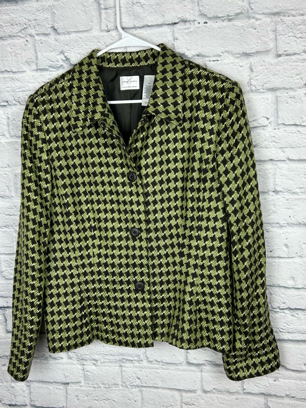 Emma James Women’s Size 16 Green Black Houndstooth Textured Blazer Jacket